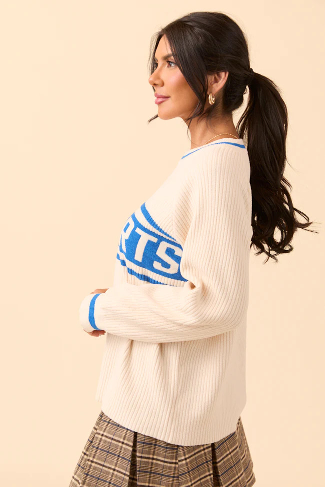 Delaney Cream and Cobalt Go Sports Sweater FINAL SALE | Pink Lily
