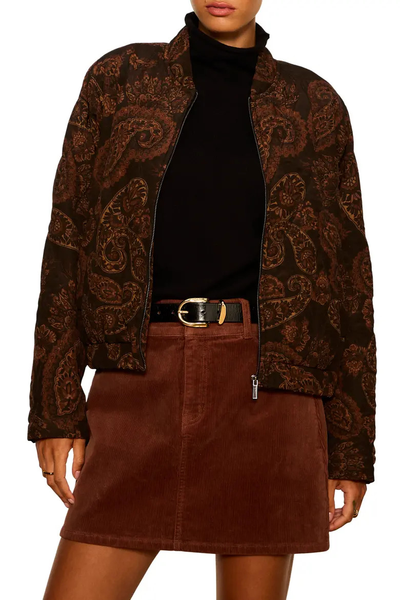Sanctuary Empress Paisley Quilted Bomber Jacket in Cocoa Brown Paisley at Nordstrom, Size Medium | Nordstrom