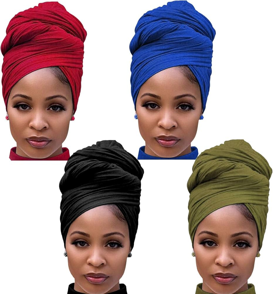 4 Packs Stretch Jersey Turban Heads Wrap African Head Wrap for Women Head Scarf Soft Headband Lon... | Amazon (US)