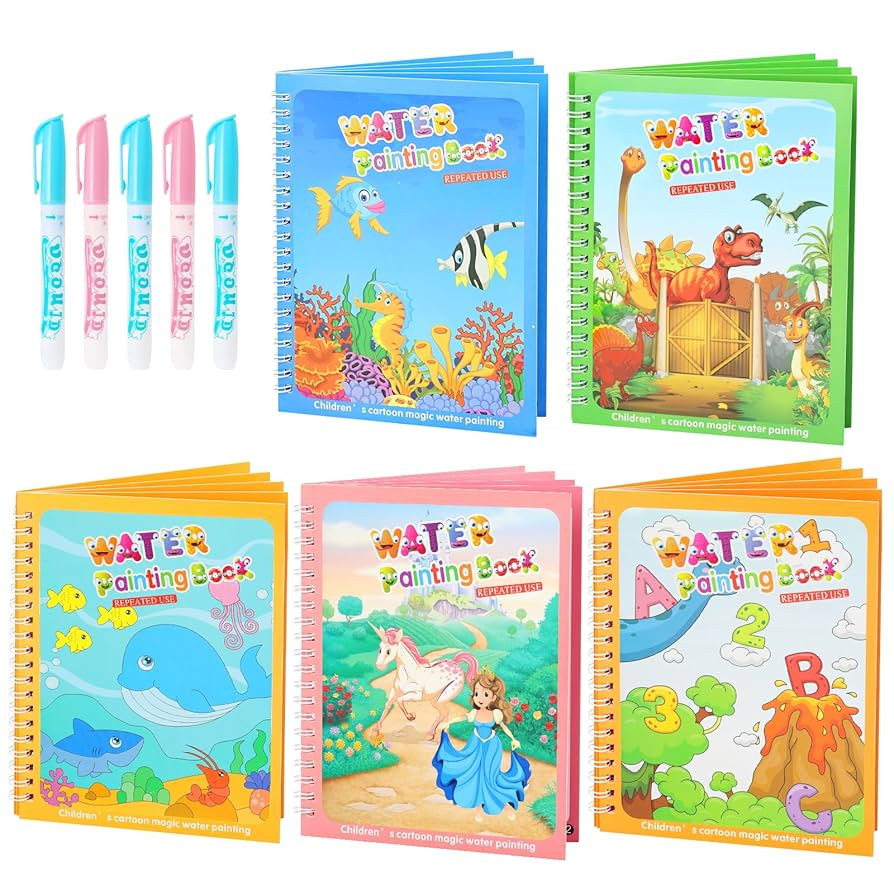 5 Pack Reusable Water Coloring Book for Toddlers, Water Doodle Book Toys, Paint with Water Books,... | Amazon (US)
