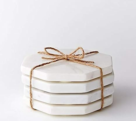 Marble Stone Coasters Hexagon Set of 4 - White Drink Coasters Fits Any Size Wine Glasses, Cups, M... | Amazon (US)