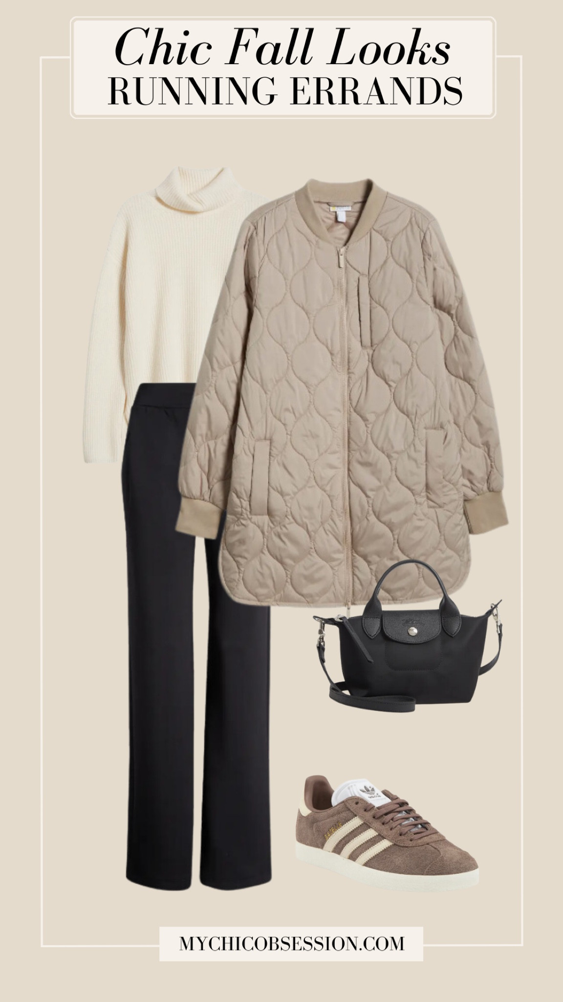 A longline quilted jacket is perfect for running errands this fall. Layer it over a cream turtleneck and wide-leg soft pants for a comfortable but chic look. Add a pair of Gazelles, a crossbody Longchamp Le Pliage bag and you’re ready to go!

#LTKSeasonal #LTKxNSale #LTKStyleTip