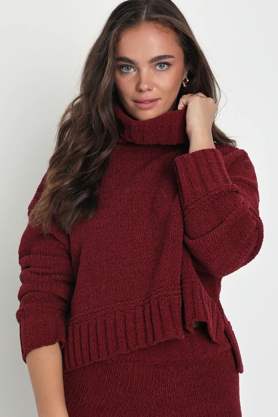 Cozy Plans Burgundy Chenille Knit Turtleneck Sweater Top | Lulus (US)