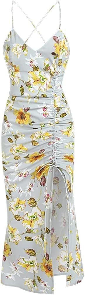 ZAFUL Women's Silky Pleated Draped Bustier Corset-Style Deep V Neck Midi Dress | Amazon (US)