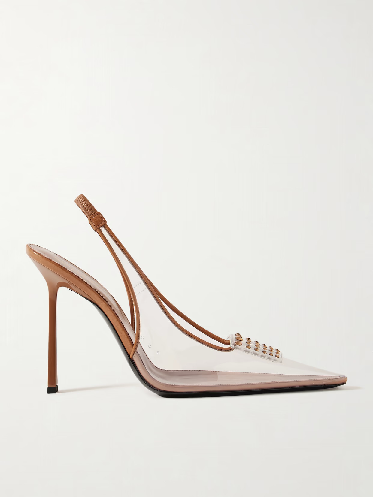 SAINT LAURENT - Jive Leather-trimmed Crystal-embellished Pvc Slingback Pumps - Neutrals | NET-A-PORTER (US)
