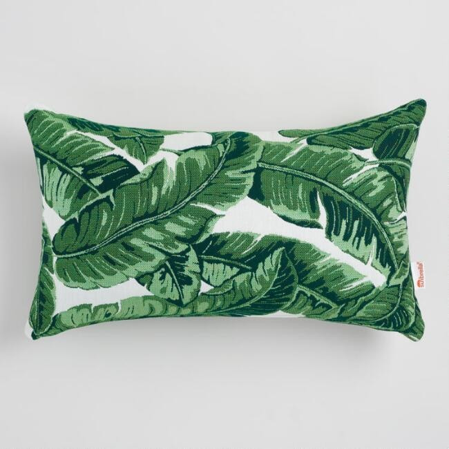 Sunbrella Tropical Leaf Outdoor Lumbar Pillow | World Market