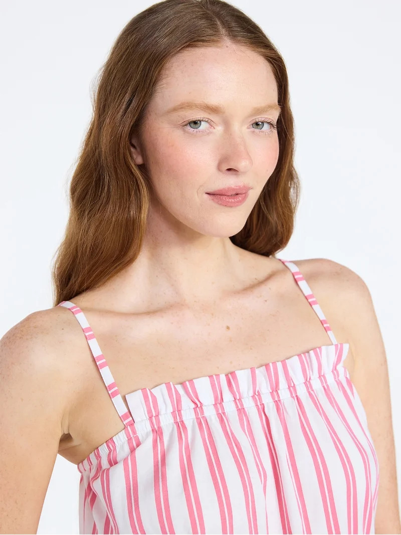 Joyspun Women's Cotton Ruffled Tank Top and Shorts Pajama Set, 2-Piece, Sizes XS-3X | Walmart (US)