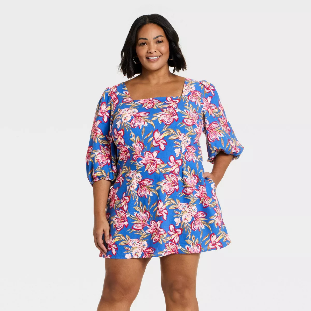 Women's Linen Mini Slip Dress - A New Day™ Blue Floral 4X | Target
