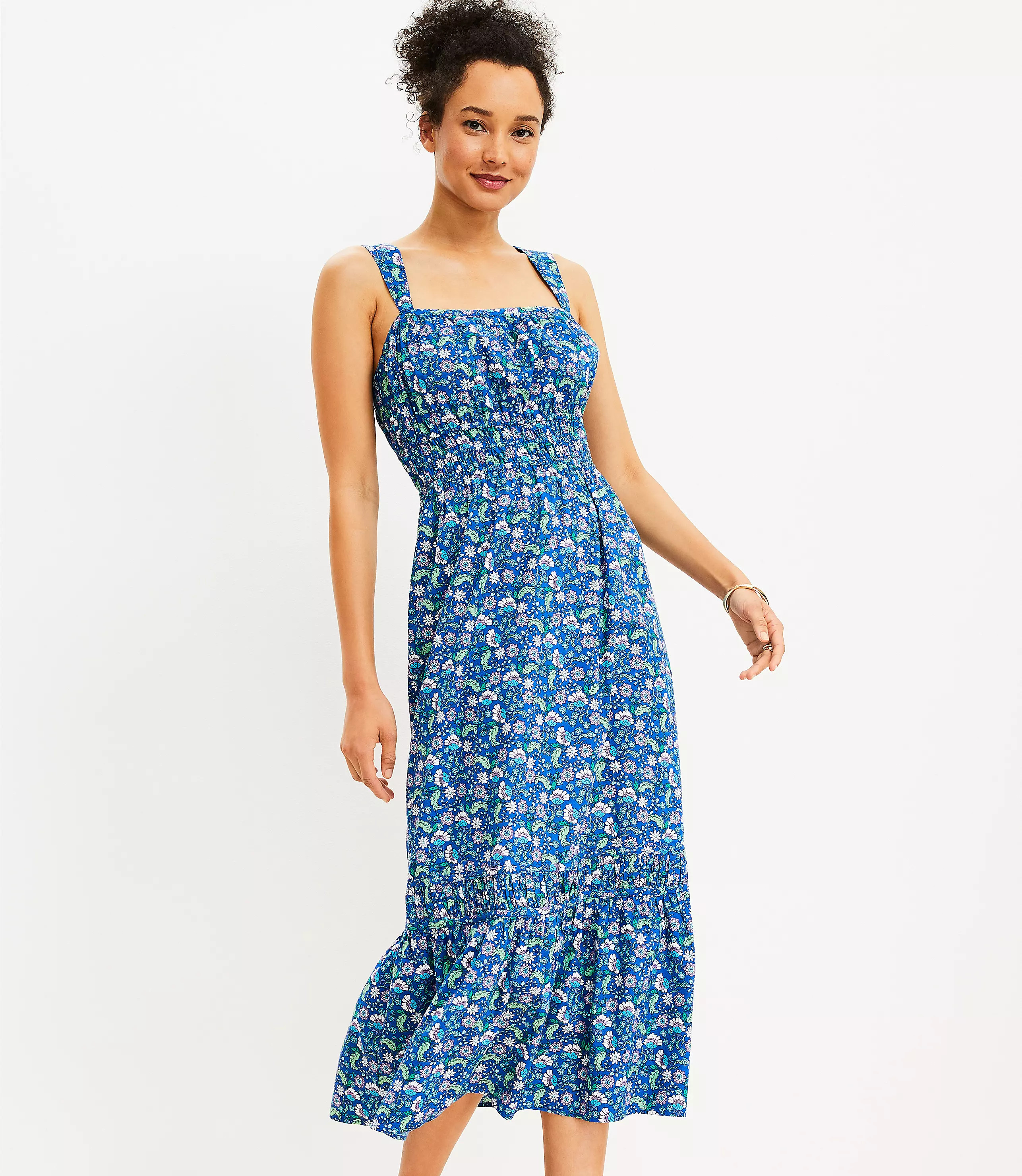 Floral Shirred Flounce Maxi Dress | LOFT