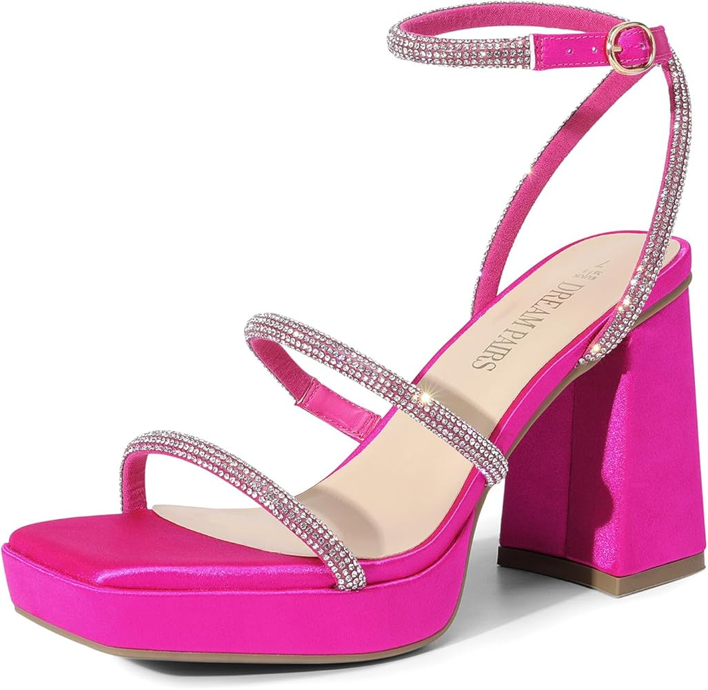 Women's Platform Strappy Heels Open Toe Ankle Strap Square Party Sandals Y2K Dress Shoes | Amazon (US)