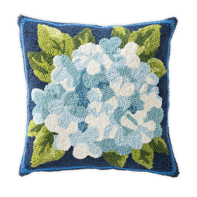 Indoor/Outdoor Hooked Hydrangea Throw Pillow | Plow & Hearth