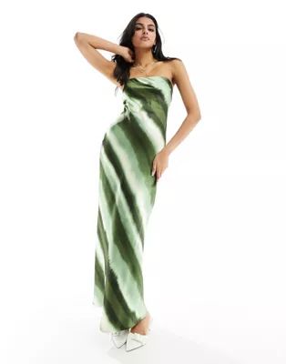 4th & Reckless satin ombre stripe satin maxi dress in green | ASOS (Global)