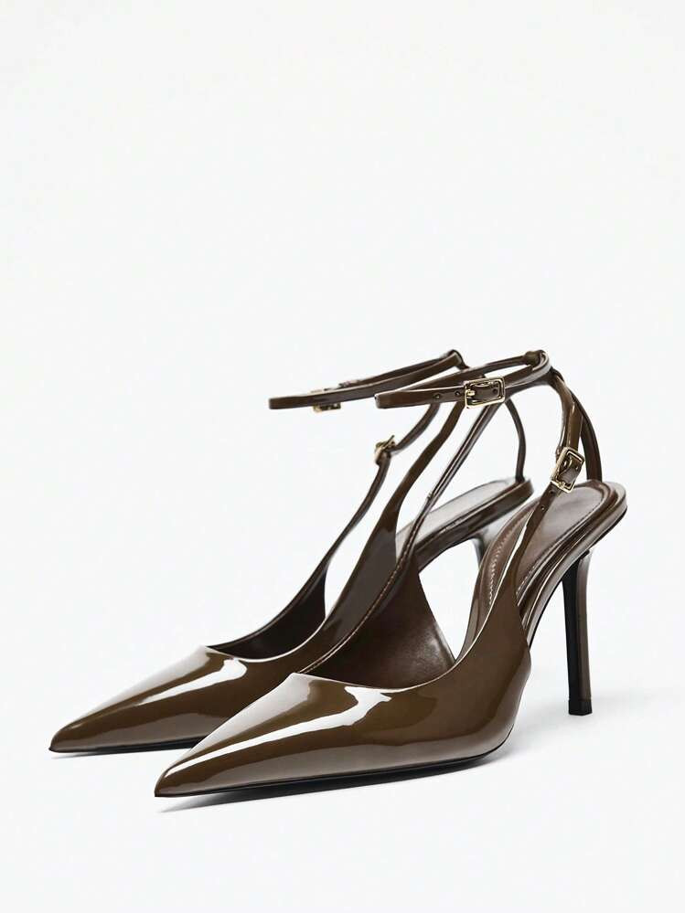 Neue Spitze Zehen High Heel Sandalen Für Frauen, Grünes Lackleder Material, Offene Rückseite Mule Pumps, Sexy Für Party & Büromode, Frühling & Sommer | SHEIN