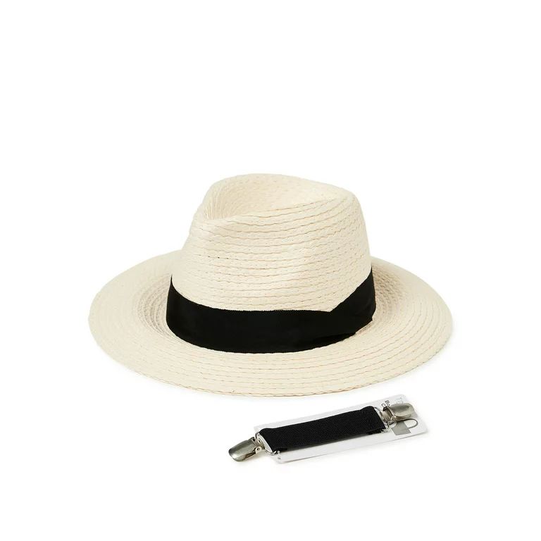 Time and Tru Women's Light Tan Panama Hat with Ribbon Trim and Travel Clip | Walmart (US)