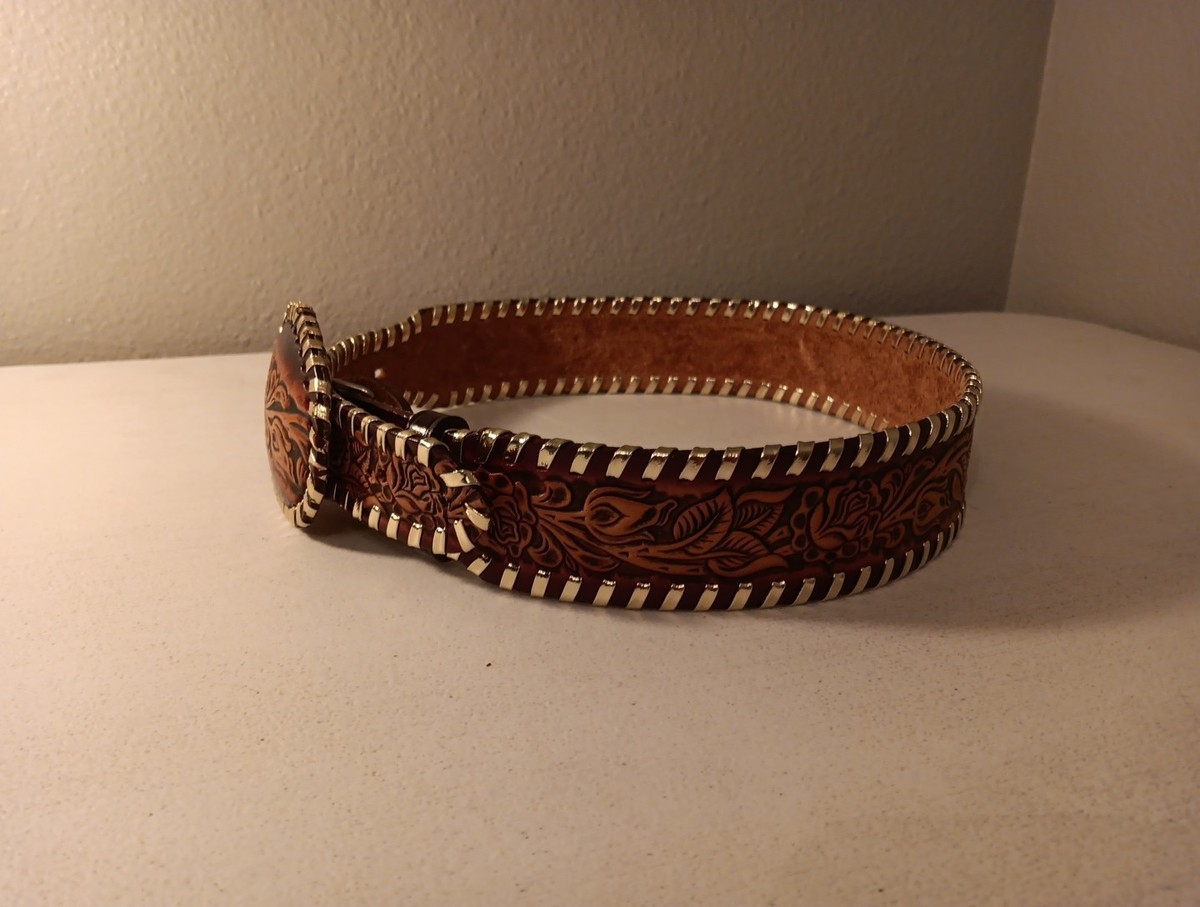 Vintage Women's Brazos Joe Western Belt Tooled Leather Sz 28. Roses. | eBay US