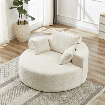 KTMBDW Oversized Round Chair Lounge Chaise Indoor, Upholstered Chenille Deep Seat Sofa Chair, Fluffy Modern Sleeper Sofa Bed for Reading, Beige | Target