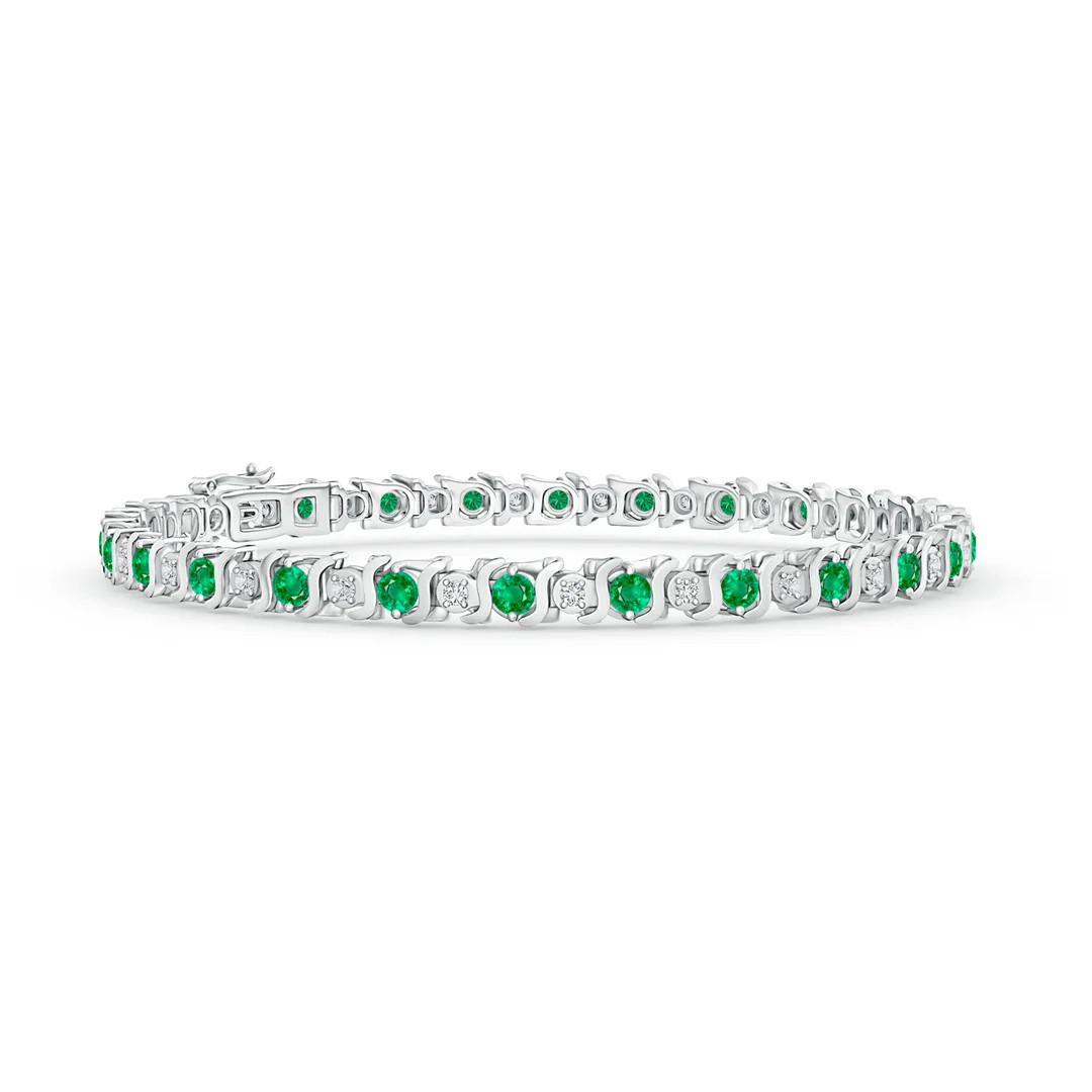 S Curl Emerald and Diamond Tennis Bracelet | Angara Inc.