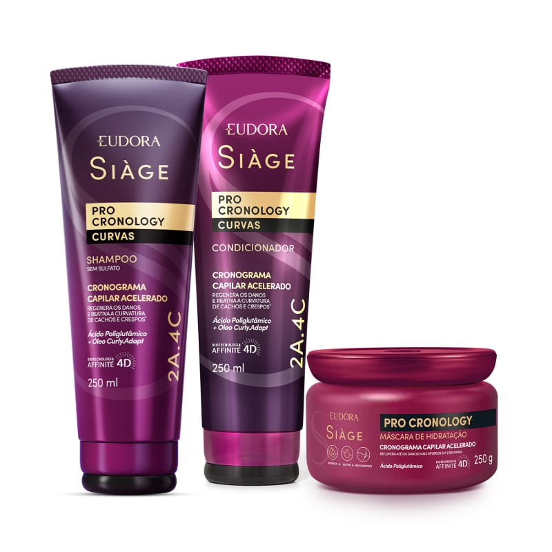 Combo Siàge Pro Cronology Curvas: Shampoo 250ml + Condicionador 250ml + Máscara de Hidratação... | Eudora (BR)