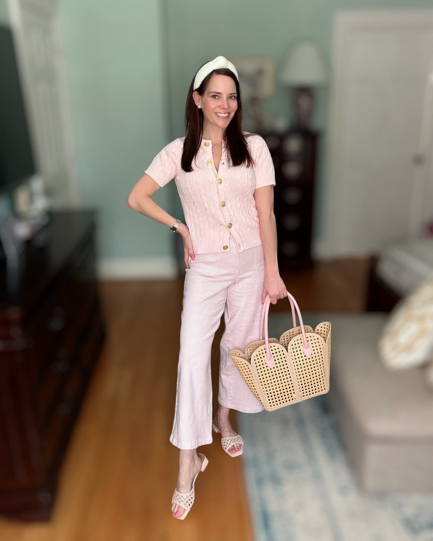 Soft Pink Spring Outfit with Cane Tote


A soft pink monochromatic look that’s perfect for spring! 🌸 This light pink knit button-front top pairs beautifully with pink striped cropped pants for a polished yet easy outfit. I styled it with a neutral woven mini heel, pearl jewelry, and a cane tote with pink trim for a coastal-preppy feel. The textured headband adds the sweetest finishing touch. This look is perfect for spring brunch, shopping days, vacation, or a polished everyday outfit. 💕

pink monochrome outfit, soft pink spring outfit, pink knit cardigan outfit, striped crop pants outfit, preppy spring style, coastal preppy outfit, feminine spring fashion, woven cane tote outfit, neutral woven heels outfit, spring brunch outfit 🌸

#LTKPetite #LTKootd #LTKWorkwear