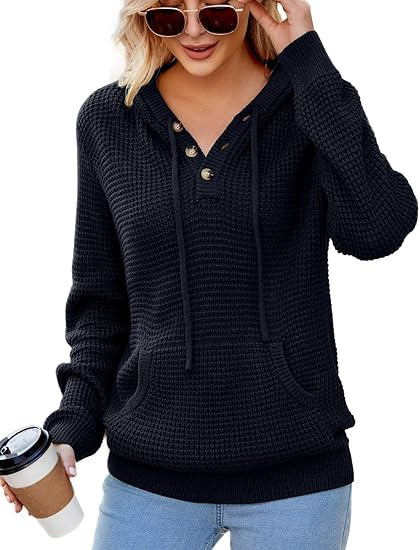 CiCiBird Women Fall Hoodies Sweater Knit V Neck Tops Oversized Fashion Pullover Casual Long Sleev... | Amazon (US)