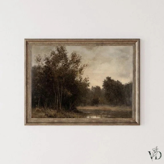 Moody Countryside Pastoral Landscape Print Rustic Farmhouse Summer Art Vintage Low Country Decor | Walmart (US)