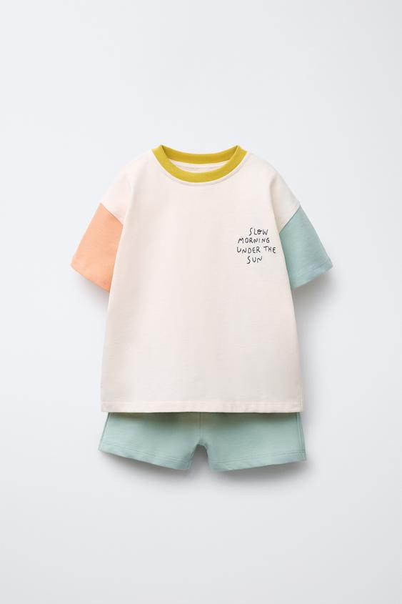 COLOR BLOCK JOGGING T-SHIRT AND BERMUDA SET | Zara US