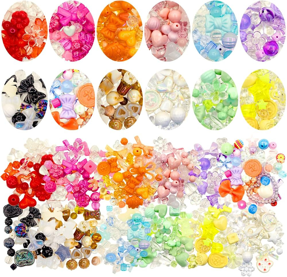 700PCS Acrylic Assorted Beads 12 Colors Kawaii Aesthetic Beads Acrylic Beads Heart Butterfly Cand... | Amazon (US)