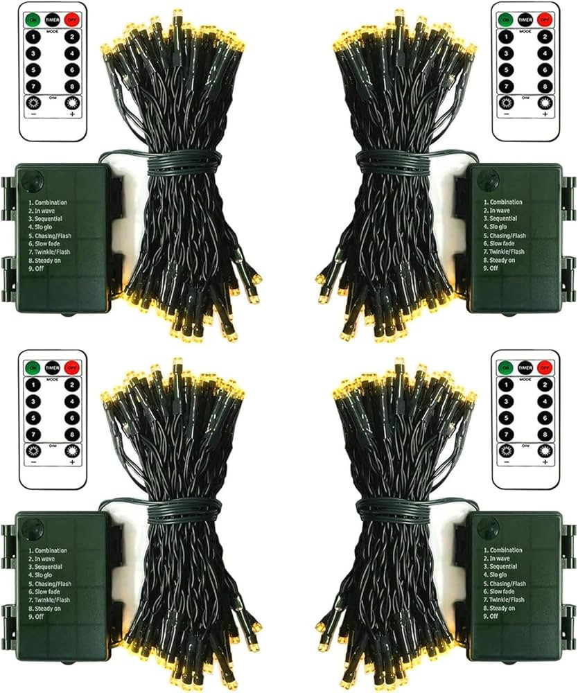 ZAIYW Battery Operated String Lights 4 Pack 16.5Ft 50LED String Lights with Remote Control 8 Mode... | Amazon (US)