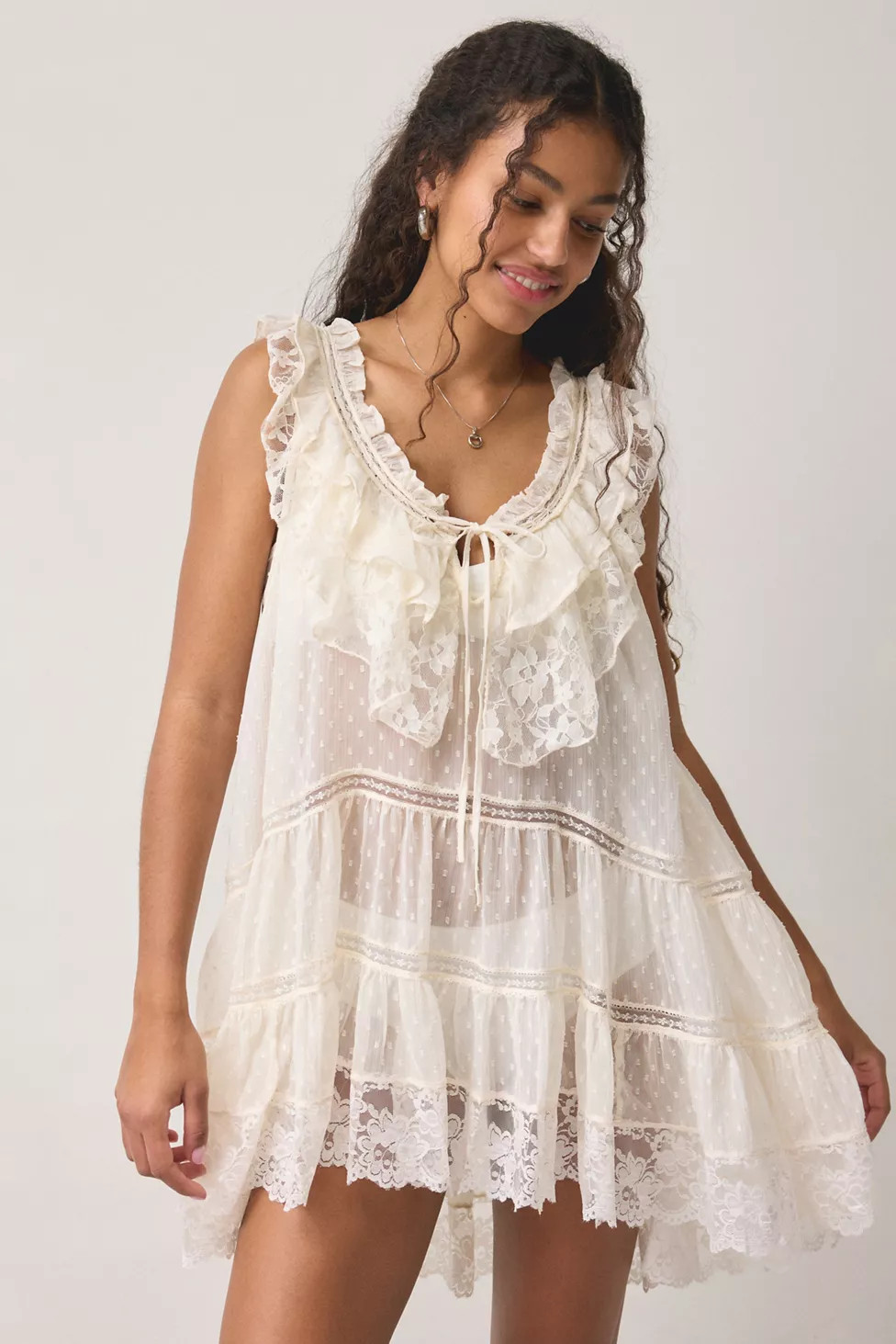 Out From Under Wildflower Sheer Lace Trim Sleep Dress | Urban Outfitters (US and RoW)