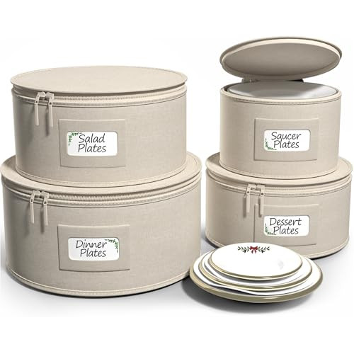 Sorbus China Storage Containers - Hard Shell Dish Storage Containers for Organizing, Moving Supplies, Party - 4 Stackable Plate Carrier Set for Dinnerware, Plate Organizer with Felt Plate Protector | Amazon (US)