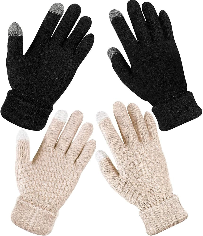 Geyoga 2 Pairs Women's Winter Touch Screen Gloves Soft Warm Fleece Lined Knit Elastic Cuff Winter... | Amazon (US)