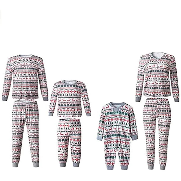 Family Matching Christmas Sleepwear Cute Cartoon Elk Print Costume Long-Sleeved Top and Pants Sui... | Walmart (US)