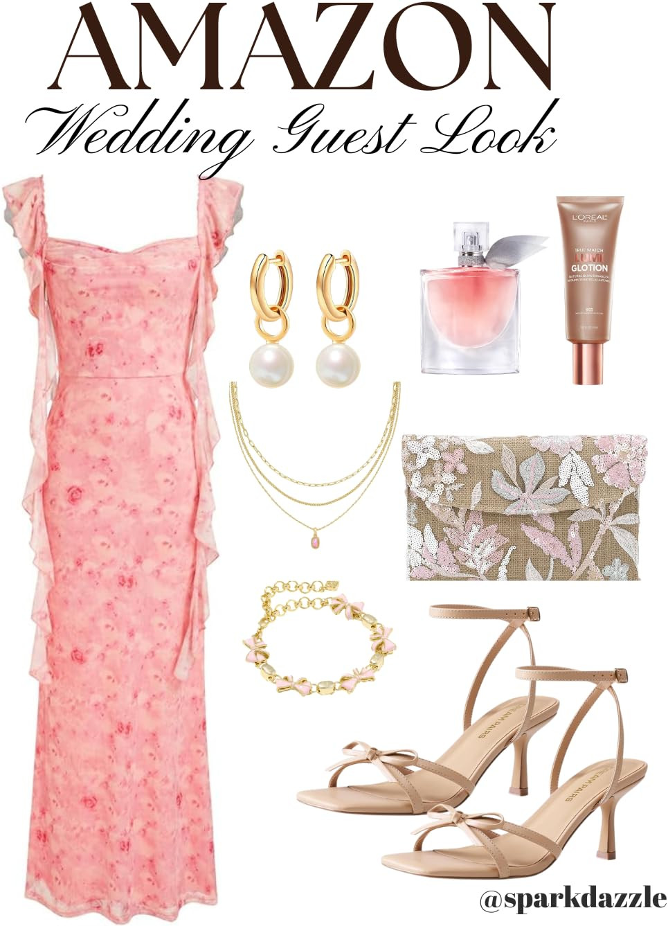 Wedding guest look complete with a floral dress and elegant heels. #weddingguest #eventready | Amazon (US)