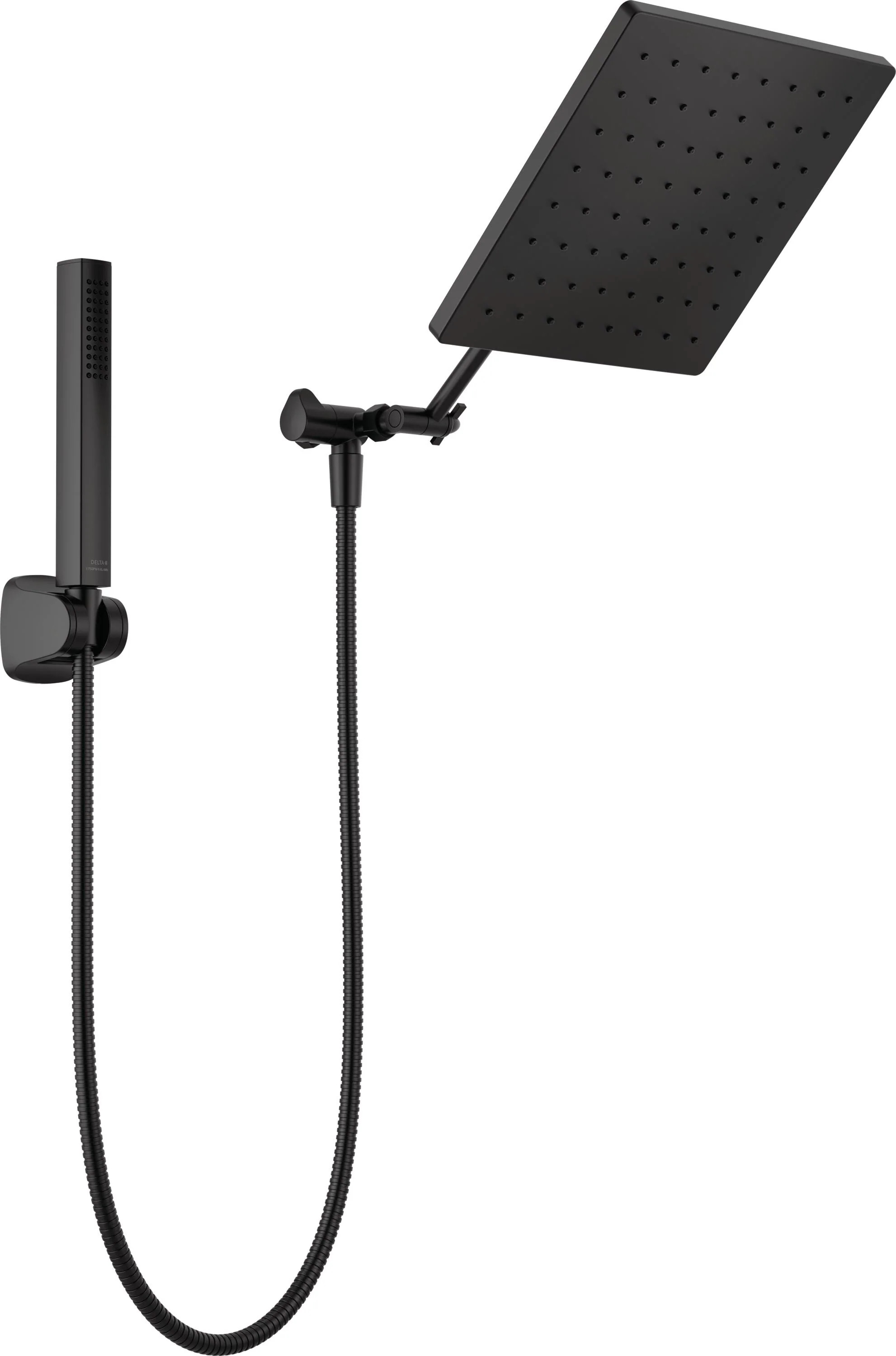 Delta 1.0 -Spray Matte Black 10-in Square Rain High Pressure Shower Head with Handheld Combo 1.75 GPM Rubber | 75527-BL | Lowe's