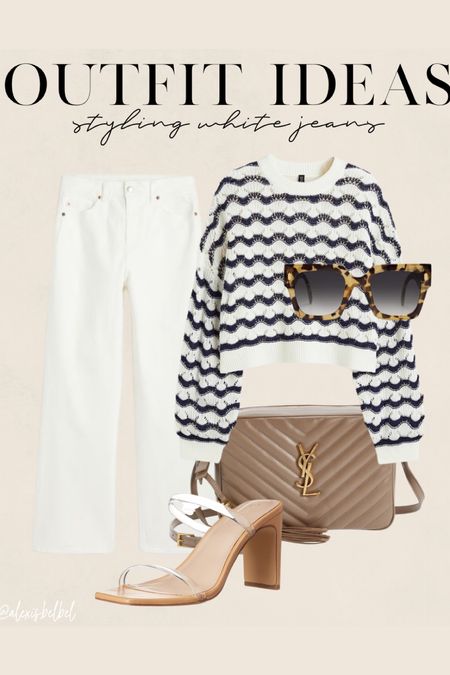 White jeans outfit, spring outfit: stripe sweater size Xs, white jeans size 24 short 

#LTKstyletip #LTKunder100 #LTKunder50
