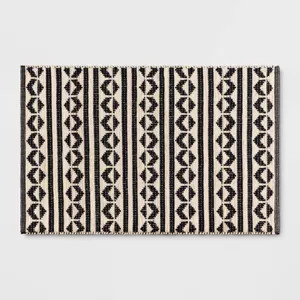 2'6"x4' Geometric Woven Accent Rug Black - Threshold™: Handmade Cotton Wool Jute Flat Pile Indo... | Target