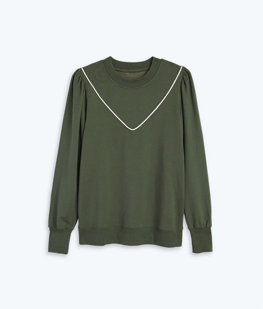 The Softest French Terry Contrast Puff-Sleeve Pullover | SummerSalt