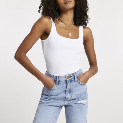 White square neck fitted vest top | River Island (UK & IE)