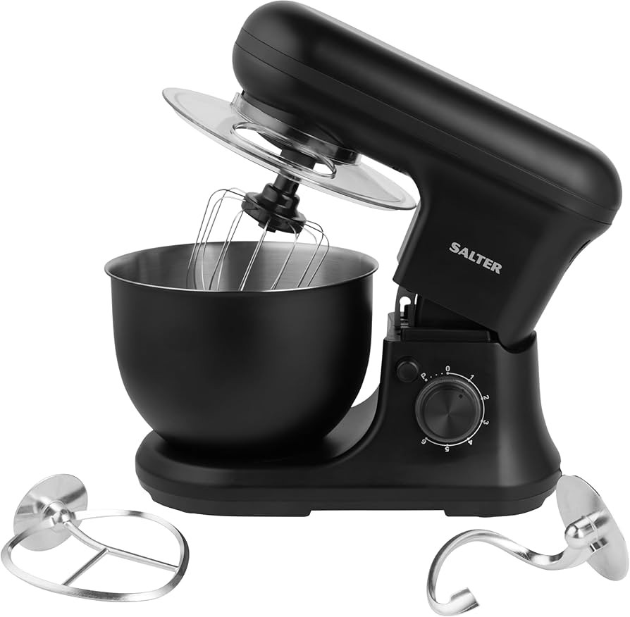 Salter EK5620MBLK Kuro Stand Mixer – Electric Whisk with Removable Splash Guard, 6 Speed Settings with Pulse Function, 5L Stainless Steel Bowl with Whisk, Dough Hook, and Beater Attachments, 1200W | Amazon (UK)