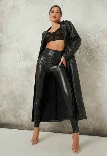 Missguided - Petite Black Faux Leather Panelled Trousers | Missguided (UK & IE)