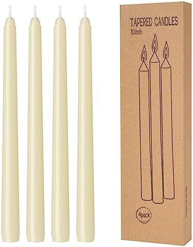 4 Pack Ivory Taper Candles - Taper Candles 10 Inch Dripless, Smokeless & Unscented - 8 Hours Long... | Amazon (US)