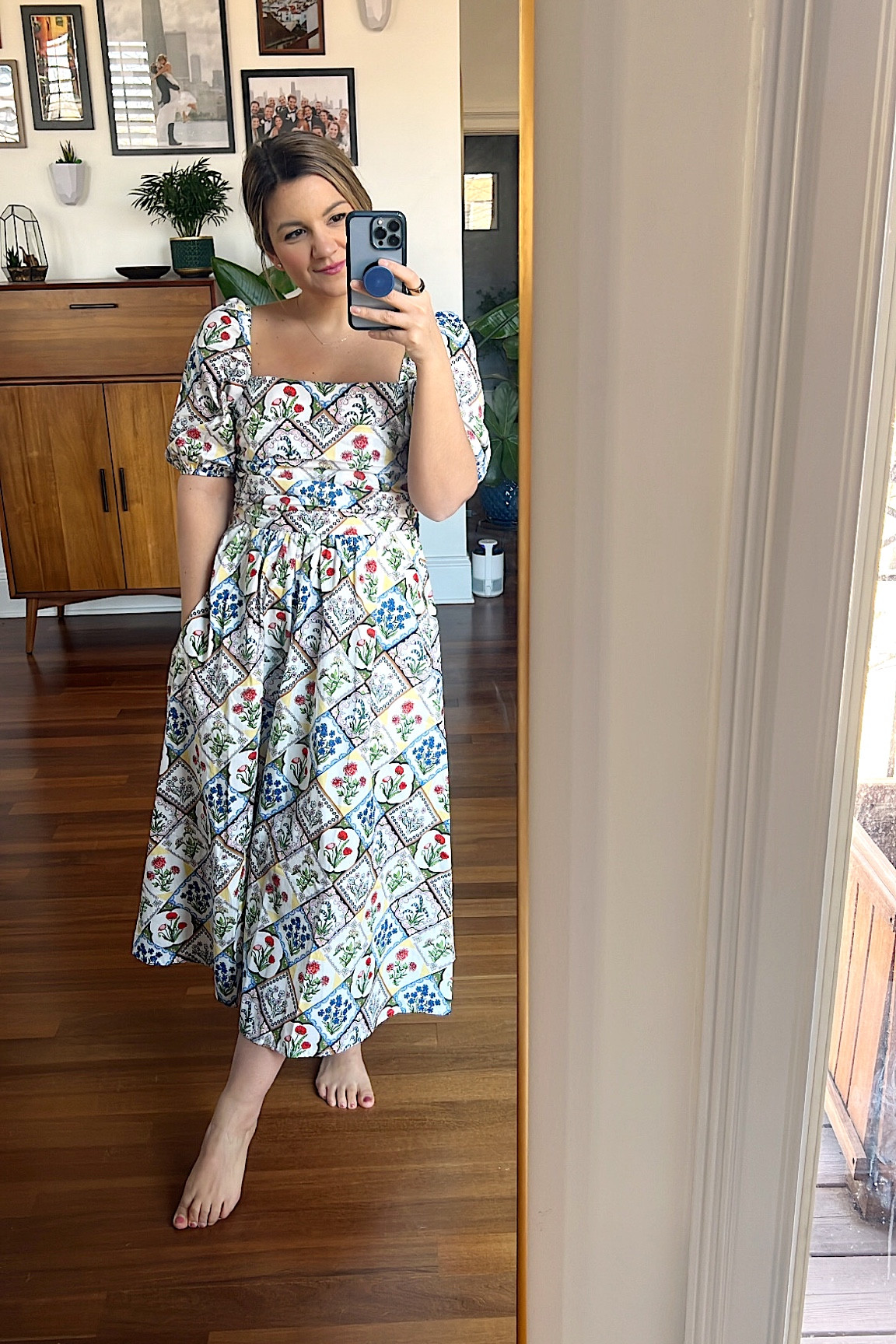 chinese dress ladies Ivy Linen Midi Dress-Olive, Ivory Stripe main image 1