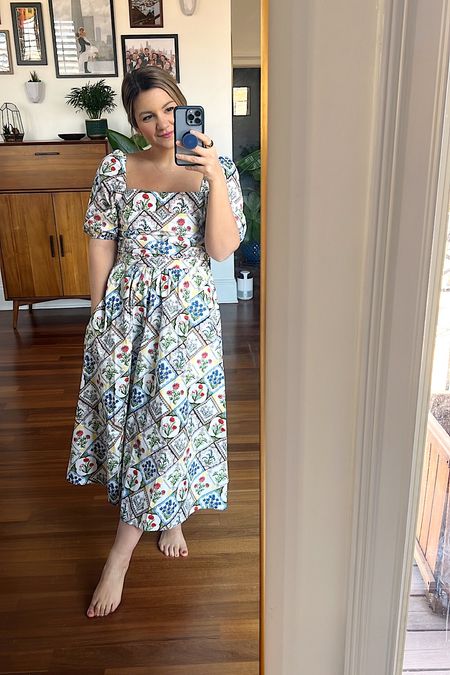 Tile print midi dress - 20% off with code H3K9! I got a petite 4 and it’s a little roomy around the bust and waist but the length is great! Great vacation dress for Italy, Portugal, Mexico - anywhere really!

#LTKsalealert #LTKSale