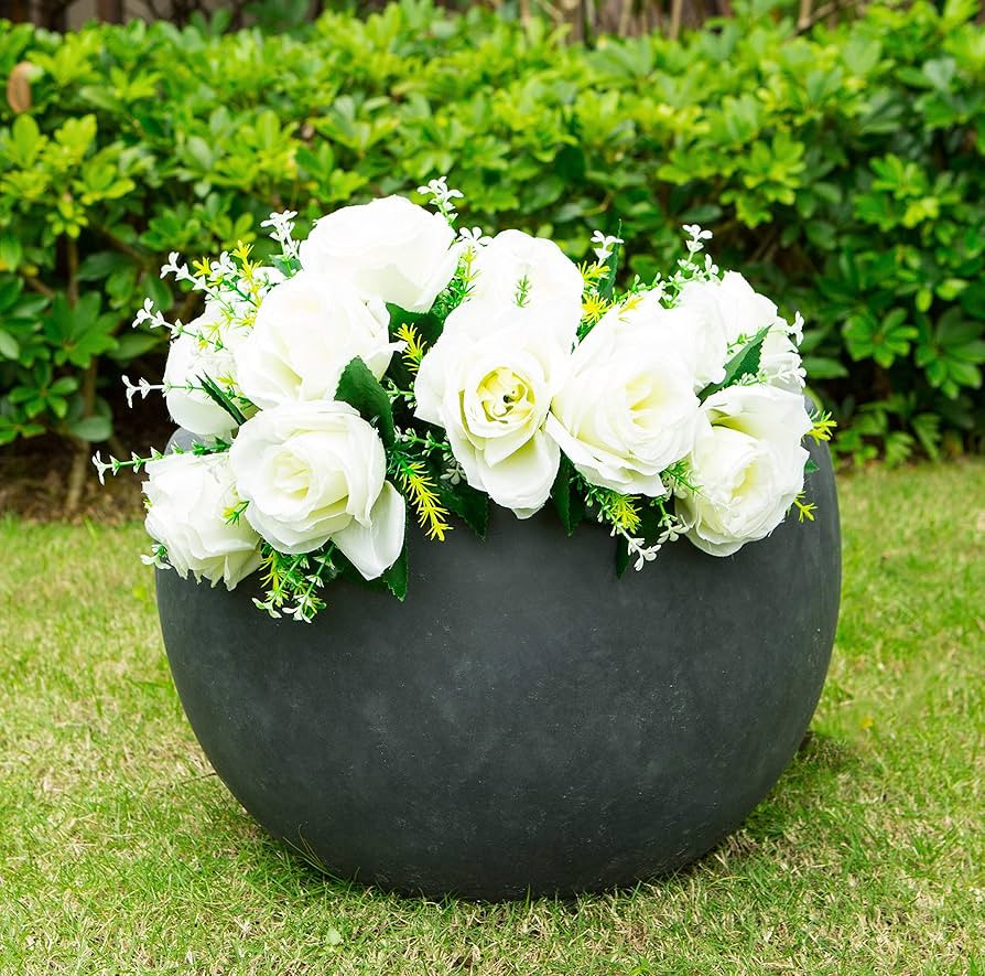 20" W Round Charcoal Concrete/Fiberglass Indoor Outdoor Elegant Bowl Planter | Amazon (US)