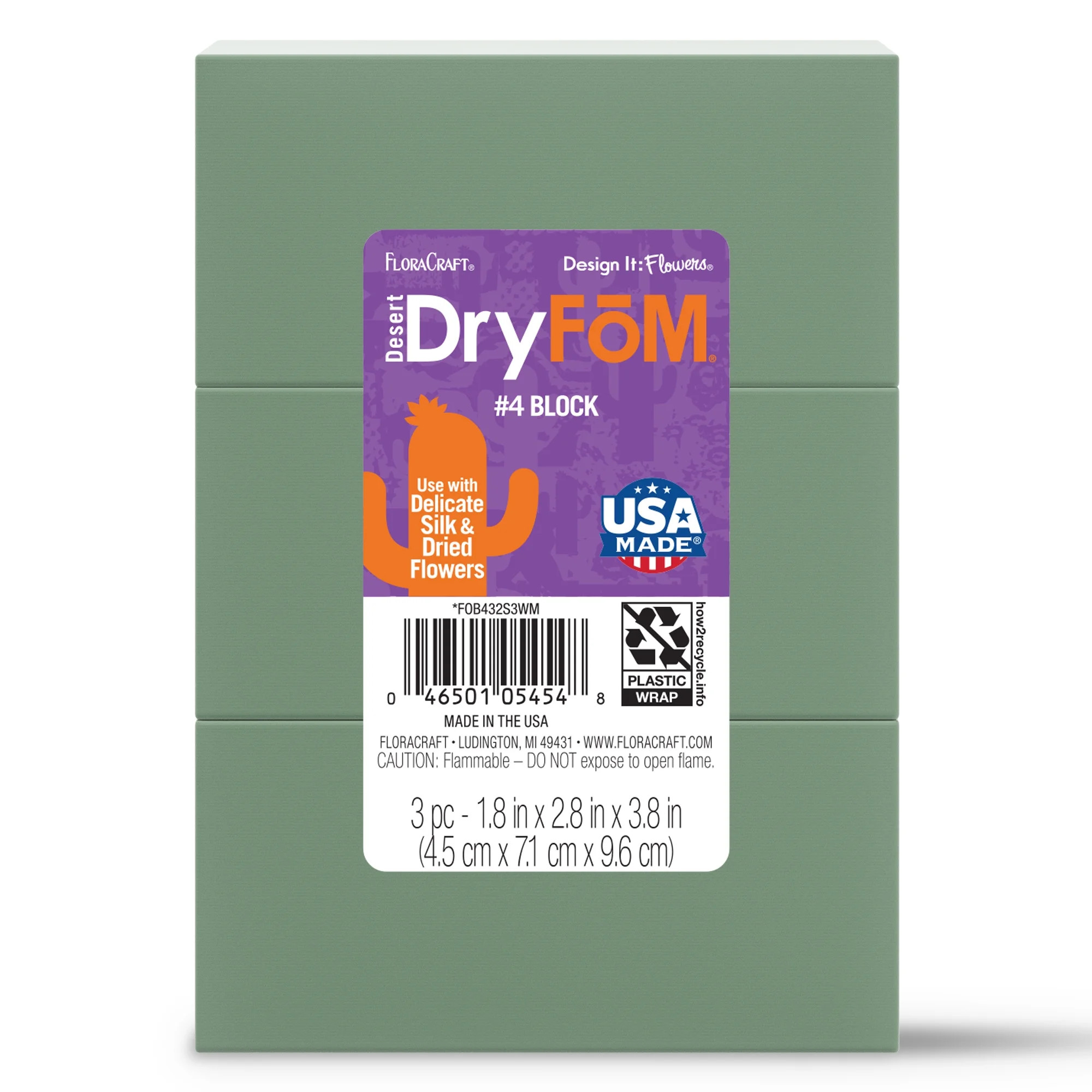 FloraCraft Floral Desert DryFōM 3 Piece Block 1.8 inch x 2.8 inch x 3.8 inch Green | Walmart (US)