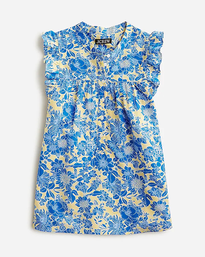 Sleeveless ruffle-trim top in blue floral | J. Crew US