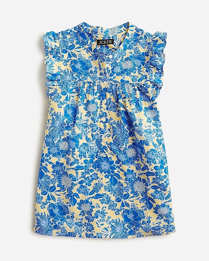 Sleeveless ruffle-trim top in blue floral | J.Crew US