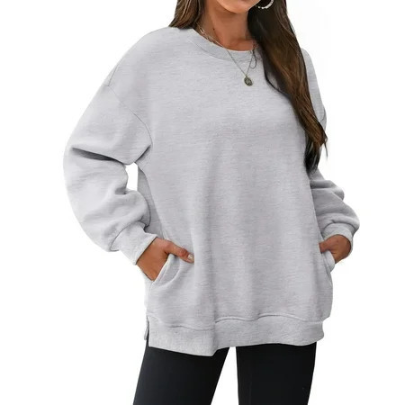 Gray Sweatshirts for Womens Oversized Sweatshirts Crewneck Long Sleeve Tops Pullover Fall Fashion Clothes with Pocket Fall Trendy Outfits | Walmart (US)