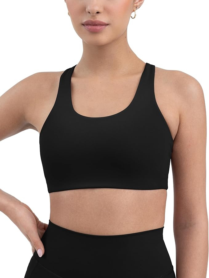 Racerback Supportive Sports Bras for Women - High Support Scoop Neck Gym Workout Bra Removable Pa... | Amazon (US)