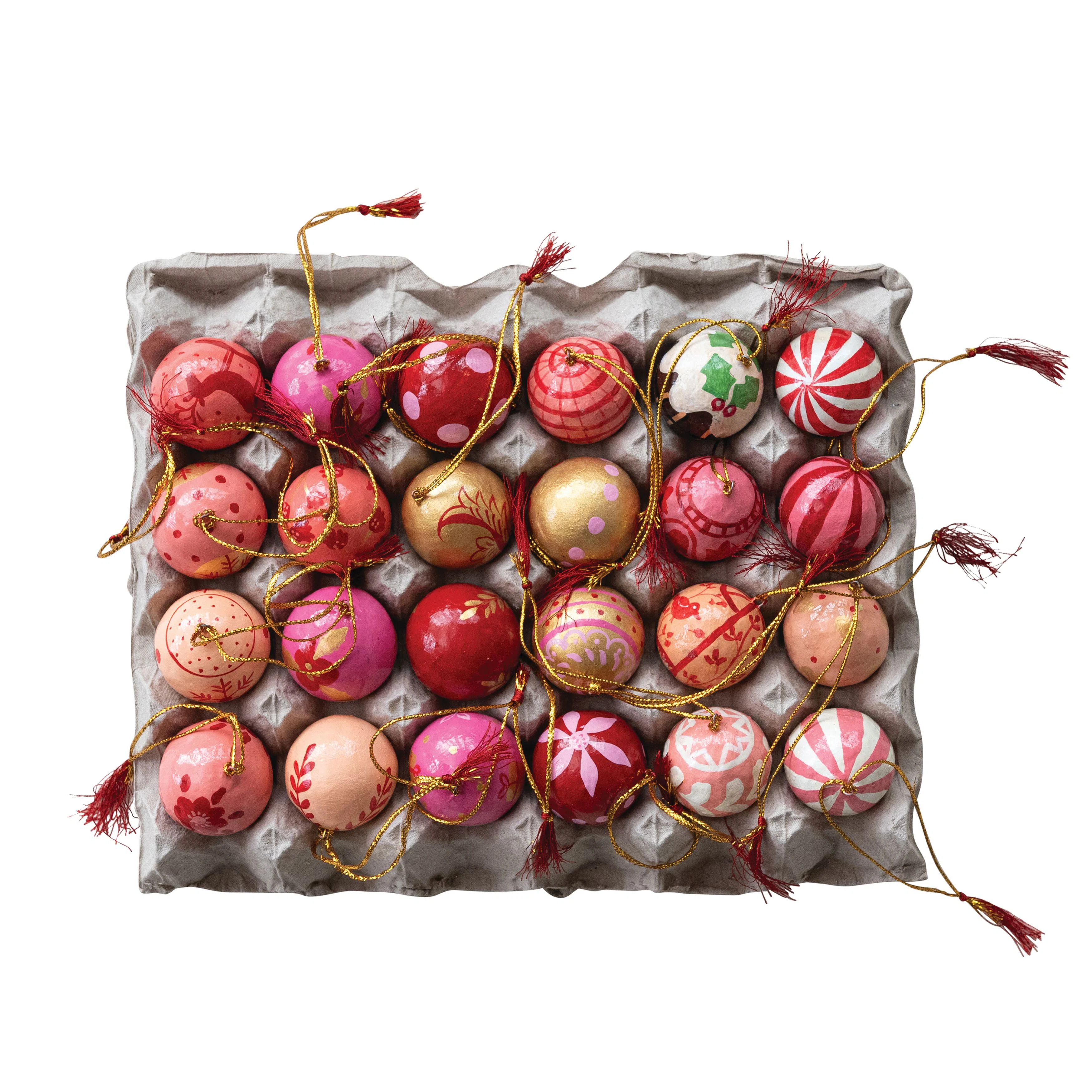 Dakota Fields 24-Piece Hand-Painted Paper Mache Ball Ornaments With Tassel In Egg Crate | Wayfair | Wayfair North America